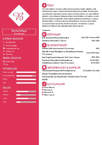 Fizyoterapist Cv Örnekleri cv indir